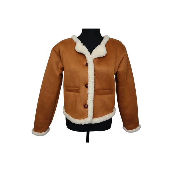 Aqua Girl Fur Lined Light Brown Button Down Jacket Size XL 14/16 - Picture 1 of 4